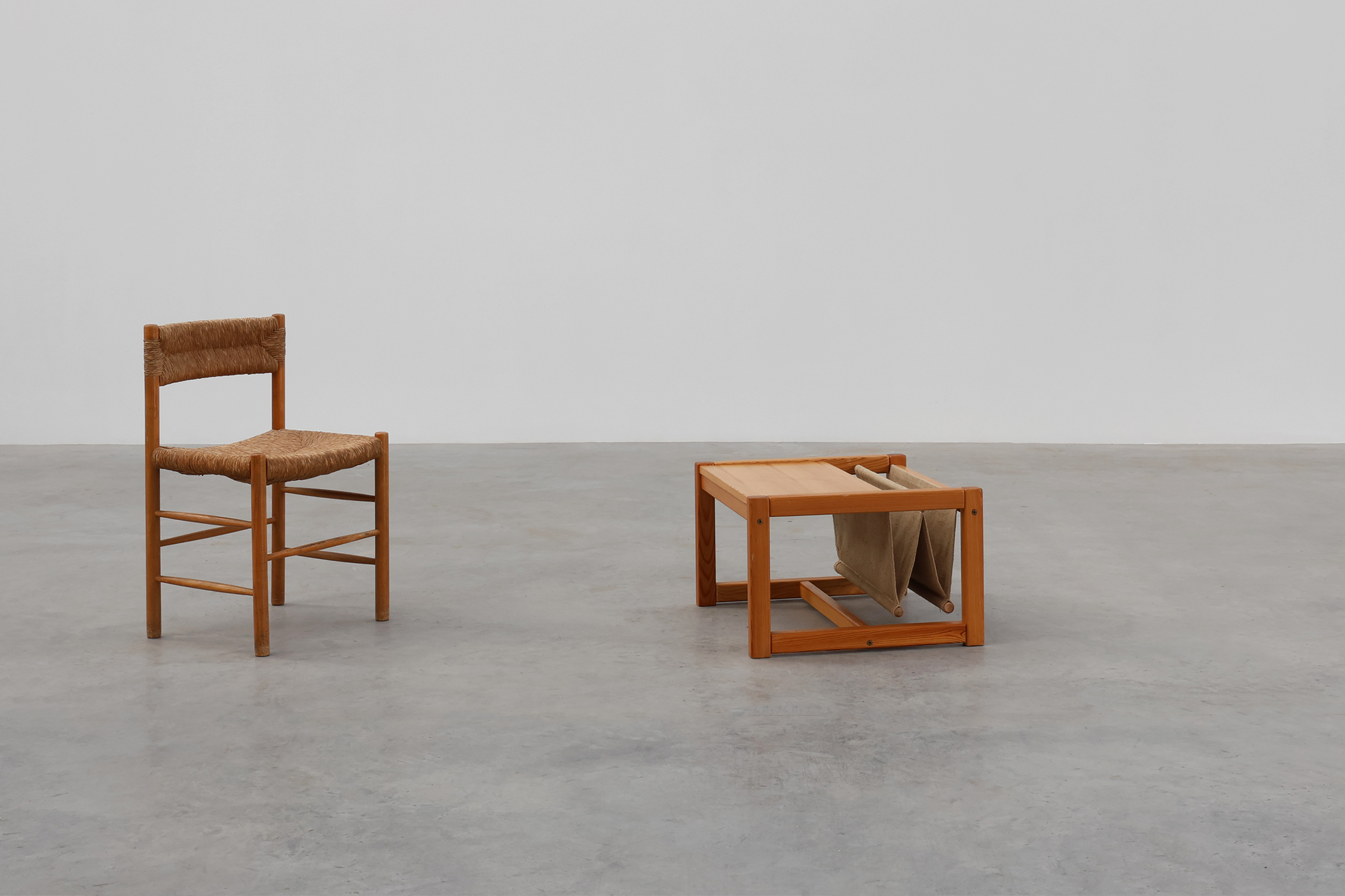 Pine and linen coffee table with magazine rack by Karin Möbring, Sweden 1970sthumbnail